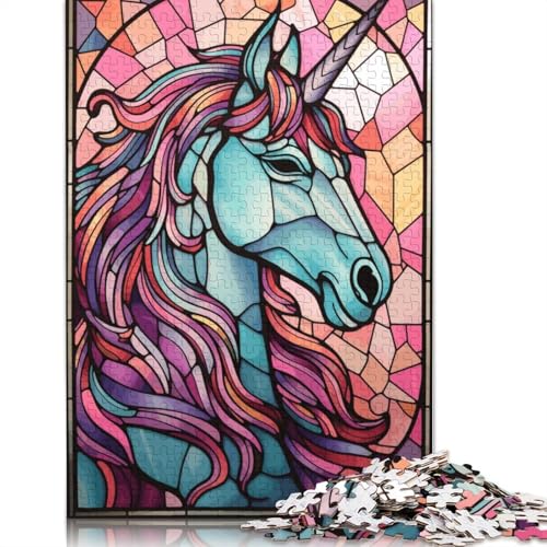 Unicorn Stained Glass Puzzles 1000 Teile Schwer Puzzle Spielzeug Lernspiel Impossible Herausforderung Spielzeug Für Erwachsene Kinder 1000pcs (38x26cm) von LMYmoney
