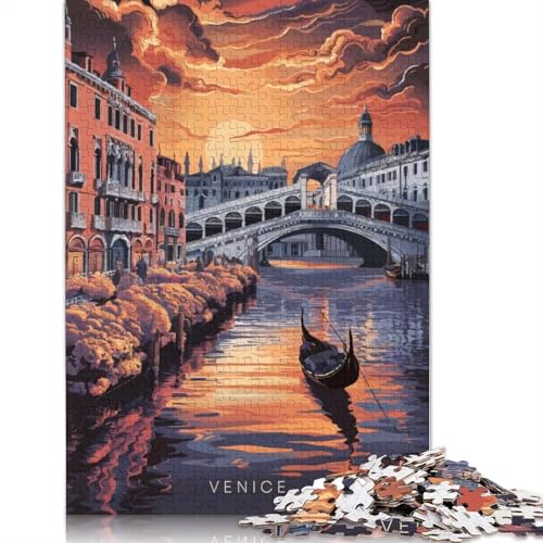 Venice Sunset Gondola Puzzle 1000-teilige Schwer Puzzle Spielzeug Lernspiel Impossible Herausforderung Spielzeug Für Erwachsene Kinder 1000pcs (75x50cm) von LMYmoney
