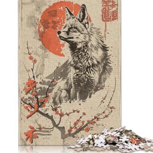 Vintage-Puzzle mit japanischem Fuchs, rechteckig, aus Pappe, Geschenk für Kinder ab 12 Jahren, 1500 Teile (85 x 57 cm) von LMYmoney
