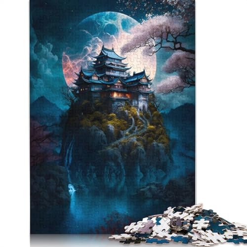 Vollmond-Puzzle mit japanischem Tempel, rechteckig, aus Pappe, als Geschenk für Kinder ab 12 Jahren, 520 Teile (52 x 38 cm) von LMYmoney