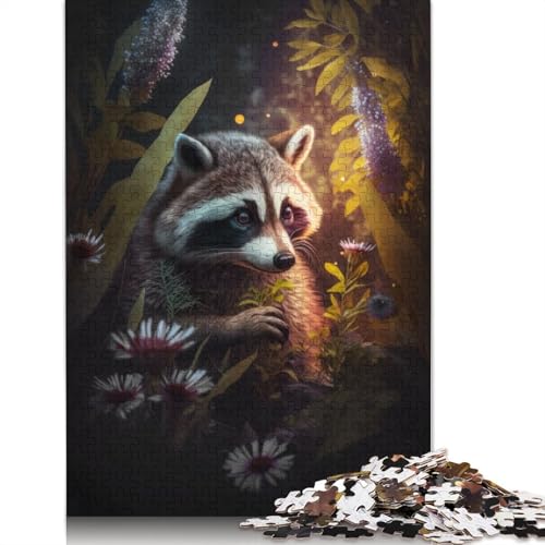 Waldblumen-Waschbär-Puzzle, Denksportaufgabe, Premium-Karton-Puzzle für Kinder und Erwachsene ab 12 Jahren, 1000 Teile (26 x 38 cm) von LMYmoney