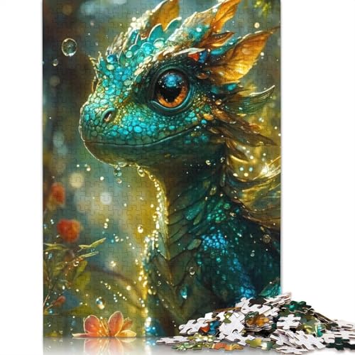 Waldgrünes Babydrachen-Puzzle, 1000 Teile, für Erwachsene, Holzpuzzle, Gehirntraining, Herausforderung, Spiel, Unterhaltung, Geschenke, Familienaktivität (75 x 50 cm) von LMYmoney