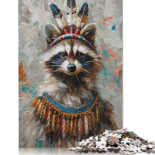 Waschbär-Indianer-Historisches Puzzle, Denksportaufgabe, rechteckiges Papierpuzzle für Erwachsene und Teenager, 1000 Teile (75 x 50 cm) von LMYmoney