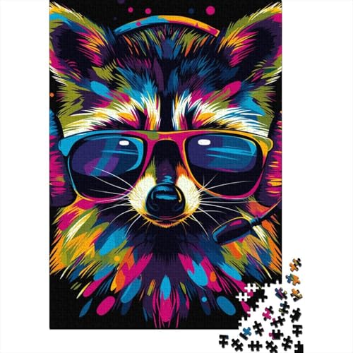 Waschbär mit Kopfhörern, Puzzle für Erwachsene, 1000 Teile, Holzpuzzle für Erwachsene, Puzzles für Jugendliche ab 12 Jahren, (38 x 26 cm) von LMYmoney