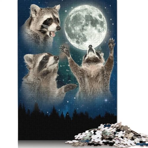 Waschbären greifen nach dem Mond, Premium-Puzzle aus 100% recyceltem Brett, für Kinder und Erwachsene ab 12 Jahren, 1000 Teile (26 x 38 cm) von LMYmoney