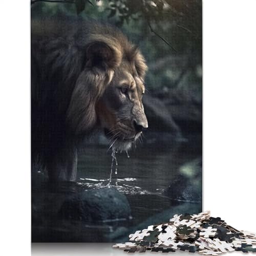 Wassertrinkender Löwe, herausforderndes und kniffliges Puzzle aus 100 Prozent recycelter Pappe, Geburtstagsgeschenk für Erwachsene und Teenager, 1000 Teile (75 x 50 cm) von LMYmoney