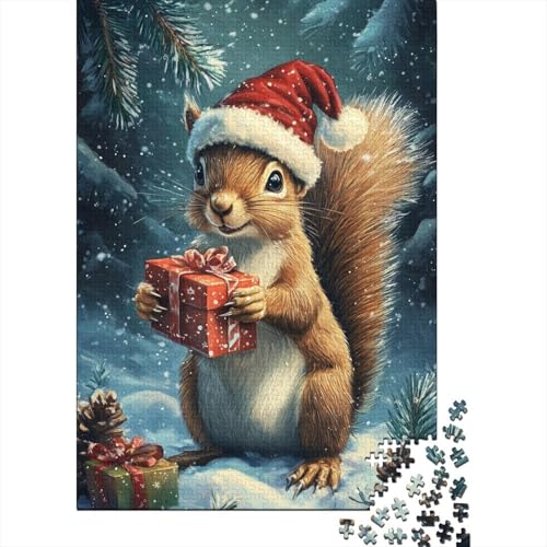 Weihnachts-Eichhörnchen-Puzzle für Erwachsene, 100% recycelte Holzplatte, Denksportaufgaben für Frauen und Männer, 1000 Teile (75 x 50 cm) von LMYmoney