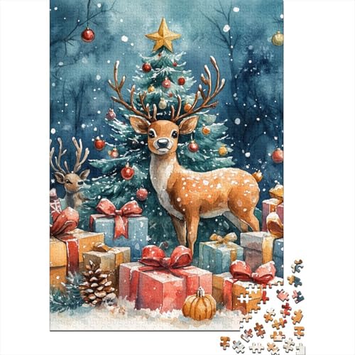 Weihnachts-Hirsch-Puzzle für Erwachsene, 100% recycelte Holzplatte, Denksportaufgaben für Frauen und Männer, 1000 Teile (75 x 50 cm) von LMYmoney