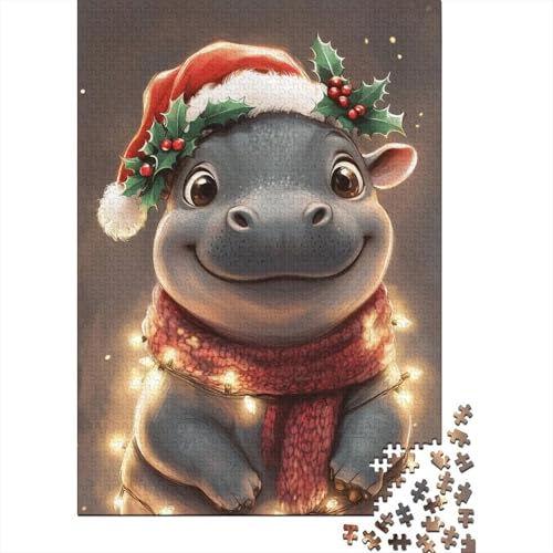 Weihnachts-Nilpferd-Puzzle für Erwachsene, 100% recycelte Holzplatte, Denksportaufgaben für Frauen und Männer, 1000 Teile (75 x 50 cm) von LMYmoney
