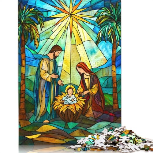 Weihnachtskrippe, Buntglas, 1000-teiliges Puzzle für Erwachsene, Familienspiel, Teenager-Puzzle (75 x 50 cm) von LMYmoney