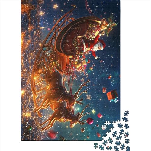 Weihnachtsmann reitet auf Rentieren, fliegt in Puzzle für Erwachsene, ab 18 Jahren, Lernspiele für Herren, Puzzle für Erwachsene, für Jungen oder Mädchen, 1000 Teile (75 x 50 cm) von LMYmoney