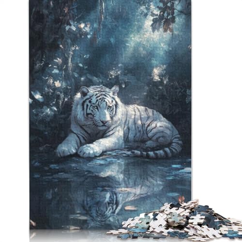 Weißer Tiger im Wald Puzzle, farbenfrohe und Coole Puzzles für Kinder ab 12 Jahren, 1000 Teile (75 x 50 cm) von LMYmoney