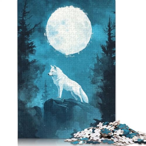 Weißer Wolf unter Vollmond, Puzzlespielzeug für Erwachsene, Lernspiel, Puzzlespiele für Erwachsene für Frauen und Männer, 520 Teile (52 x 38 cm) von LMYmoney