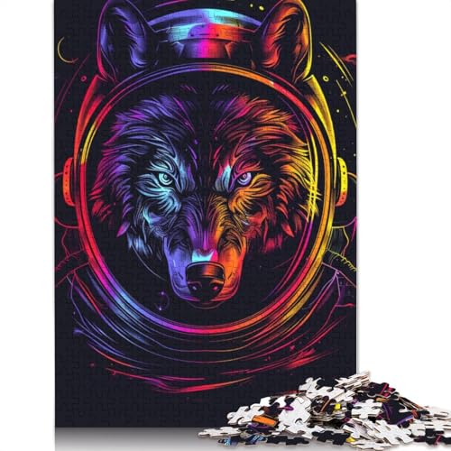 Weltraum-Astronauten-Wolf, 1000-teiliges Holzpuzzle für Erwachsene, Puzzle, Lernspiel, Herausforderungsspielzeug, 1000 Teile (75 x 50 cm) von LMYmoney