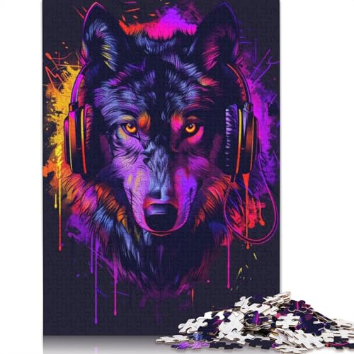 Wolf mit Kopfhörer-Puzzle, präzises, ineinandergreifendes Papier-Rechteckpuzzle für Erwachsene und Kinder, einzigartiges Geschenk, 1000 Teile (75 x 50 cm) von LMYmoney