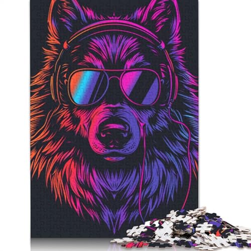 Wolf mit Kopfhörern, Puzzle für Erwachsene, 1000 Teile, Puzzles für Erwachsene und Teenager ab 12 Jahren, 1000 Teile (75 x 50 cm) von LMYmoney