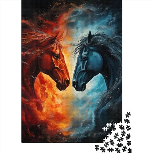 Zwei Feuerpferde, 1000-teiliges Puzzle für Teenager, Geschenke, Holzpuzzle, Puzzle für Erwachsene, Lernspiele für Zuhause, DIY-Spielzeug, 1000 Teile (38 x 26 cm) von LMYmoney