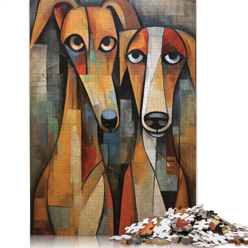 Zwei Hunde im abstrakten Stil, Puzzle, Lernspiele, Familienaktivitäten, Premium-Puzzle aus Karton für Frauen und Männer, Geschenk, 1000 Teile (26 x 38 cm) von LMYmoney