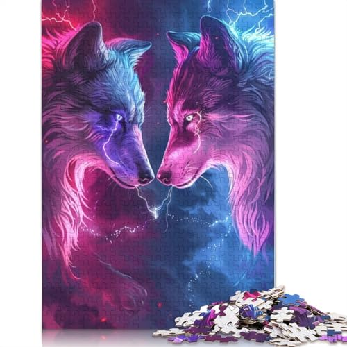 Zwei Wölfe in Farbe, Puzzle für Erwachsene und Jugendliche, 1000 Teile, Holzpuzzle für Teenager, Geschenke, Denksportspiel, 1000 Teile (75 x 50 cm) von LMYmoney