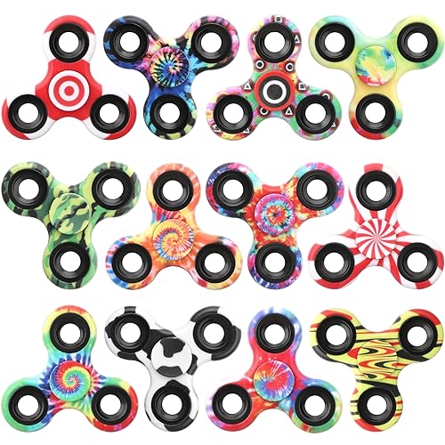 Fidget Spinner für Kinder und Erwachsene, Metall-Tri-Spinner, Fidget-Spielzeug-Set, langlebiger Handkreisel für Stressabbau, EDC, Klassenpreistütenfüller, Füller, 12 Stück von LNCOJOLM