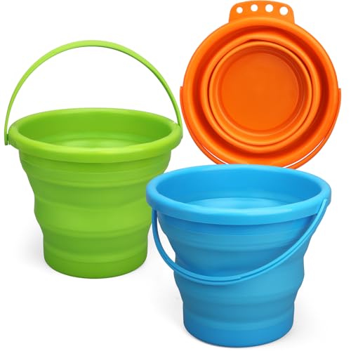 LNCOJOLM Strand Faltbare Eimer Spielzeug 3L Jumbo Sand Pails Eimer Set, Schwimmbad Spielzeug für Kinder Erwachsene, Geschenk Set für Garten, Reisen, Angeln, Reinigung, Camping im Freien von LNCOJOLM