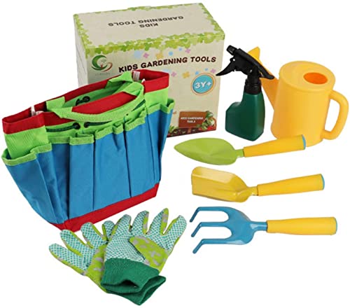LNJ Kinder Gartenwerkzeug-Kinder Gartengeräte Set,Spielwerkzeuge,Inklusive Sprinkler Kesselschaufelset Gartenhandschuhe Gartentasche,für Spiel-Spaß im Garten und auf dem Spielplatz, kindgerecht von LNJ