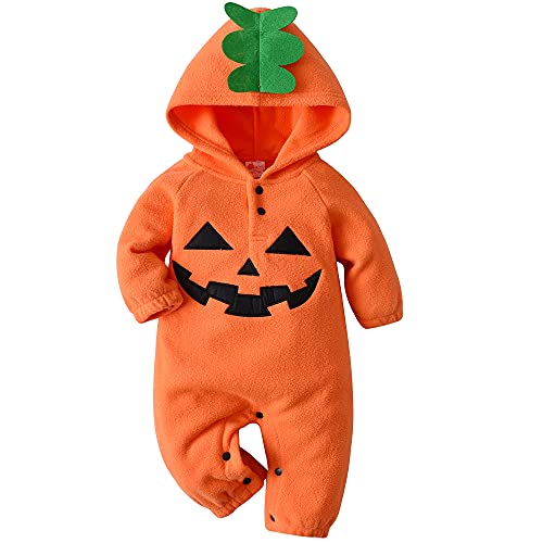 LNL Baby Kürbis Kostüm Baby Halloween Kostüme Kinder Kapuzen-Strampler Orange Onesie Unisex 12-20 Monate von LNL