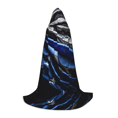 LNNIUK American Thin Blue Line Flag3 Print Mittelalter Kapuzenumhang Halloween Renaissance Kostüm Wikinger Stil Ranger Uni Umhang von LNNIUK