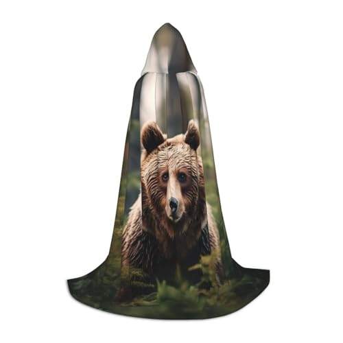 LNNIUK Bear Wallpapers Druck Mittelalter Kapuzenumhang Halloween Renaissance Kostüm Wikinger Stil Ranger Uni Umhang von LNNIUK