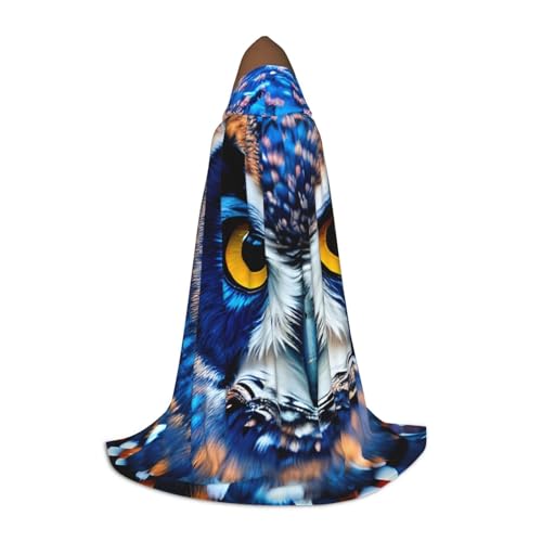 LNNIUK Blaue Eule 1 Druck Mittelalter Kapuzenumhang Halloween Renaissance Kostüm Wikinger Stil Ranger Uni Umhang von LNNIUK