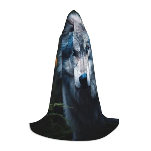 LNNIUK Blue Eyes Wolf1 Druck Mittelalter Kapuzenumhang Halloween Renaissance Kostüm Wikinger Stil Ranger Uni Umhang von LNNIUK