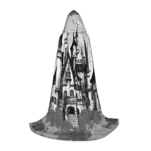 LNNIUK Gothic Märchen Castle04 Druck Mittelalter Kapuzenumhang Halloween Renaissance Kostüm Wikinger Stil Ranger Uni Umhang von LNNIUK