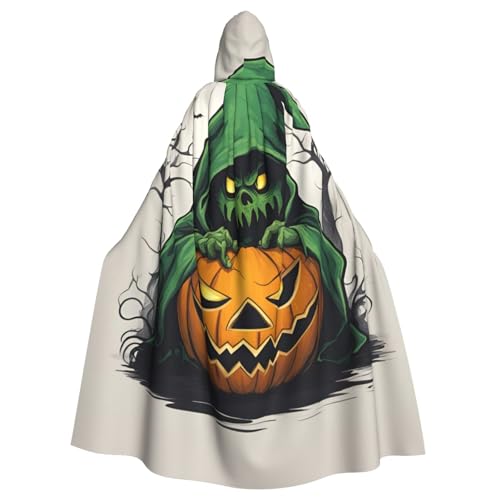 LNNIUK Grüner Geist Horror Halloween Kürbis 1 Druck Kapuze Robe Umhang langer Umhang Cosplay Kostüm Halloween Hexe Cosplay Robe für Männer Frauen von LNNIUK