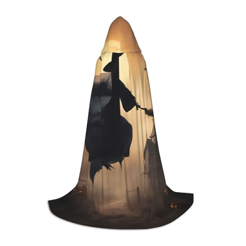 LNNIUK Halloween Hexe fliegend 2 Druck Mittelalter Kapuzenumhang Halloween Renaissance Kostüm Wikinger Stil Ranger Uni Umhang von LNNIUK