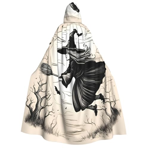 LNNIUK Halloween Hexe fliegender Druck Zauberer Kapuzenmantel mit Kapuze Umhang für Frauen Halloween Hexe Vampir Zauberer Rabe von LNNIUK