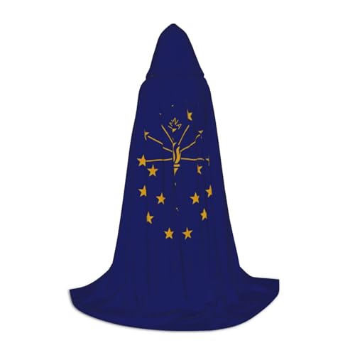 LNNIUK Indiana State Flag Print Mittelalter Kapuzenumhang Halloween Renaissance Kostüm Wikinger Stil Ranger Uni Umhang von LNNIUK