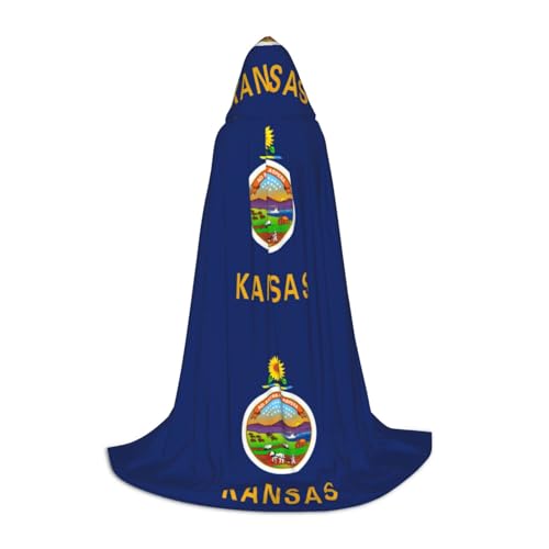 LNNIUK Kansas State Flag Print Mittelalter Kapuzenumhang Halloween Renaissance Kostüm Wikinger Stil Ranger Uni Umhang von LNNIUK