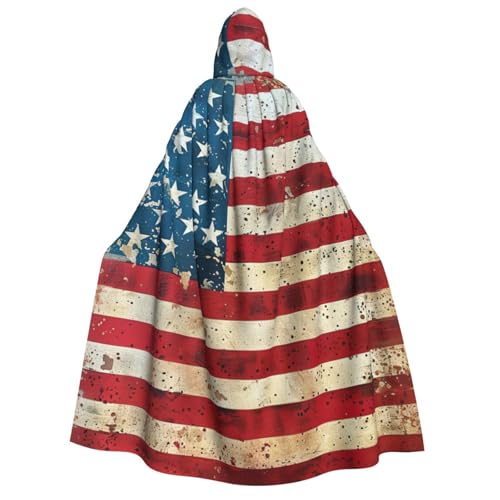 LNNIUK Kapuzenmantel mit USA-Flagge, Zauberer, Umhang mit Kapuze, Umhang für Damen, Halloween, Hexe, Vampir, Zauberer, Rabe von LNNIUK