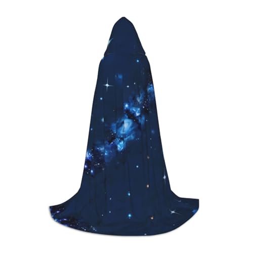 LNNIUK Mittelalterlicher Kapuzenumhang mit blauem Galaxie-Muster, Halloween, Renaissance-Kostüm, Wikinger-Stil, Rangerumhang von LNNIUK