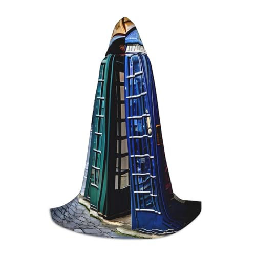 LNNIUK Mittelalterlicher Kapuzenumhang mit britischem Telefonzellen-Druck, Halloween, Renaissance-Kostüm, Wikinger-Stil, Rangerumhang von LNNIUK