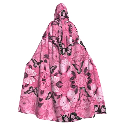 LNNIUK Rosafarbener Schmetterlings-Umhang mit nahtlosem Fliesendruck, mit Kapuze, langer Umhang, Cosplay-Kostüm, Halloween, Hexe, Cosplay, Robe für Männer und Frauen LNNIUK Rosafarbener Schmetterlings-Umhang mit nahtlosem Fliesendruck, mit Kapuze, langer Umhang, Cosplay-Kostüm, Halloween, Hexe, Cosplay, Robe für Männer und Frauen von LNNIUK