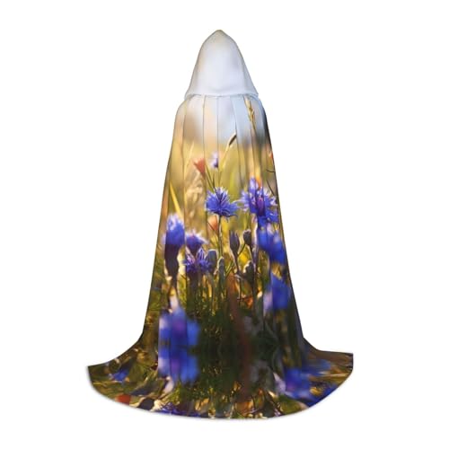 LNNIUK Wild Flowers and Cornflowers Daisies1 print Medieval Hooded Cloak, Halloween Renaissance Costume, Viking Style, Ranger Uni Cape von LNNIUK