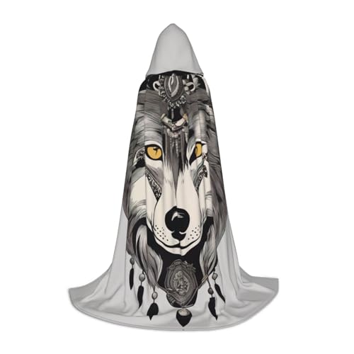 LNNIUK Wolfsmotive Accessories04 Druck Mittelalter Kapuzenumhang Halloween Renaissance Kostüm Wikinger Stil Ranger Uni Umhang von LNNIUK