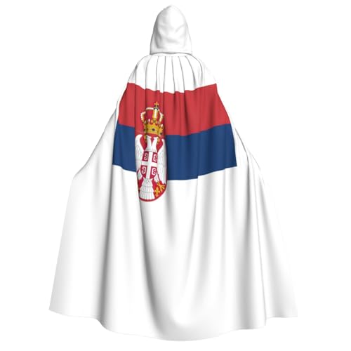 LNNIUK Zauberer Kapuzenmantel mit Flagge Serbiens für Damen, Halloween, Hexe, Vampir, Zauberer, Rabe von LNNIUK