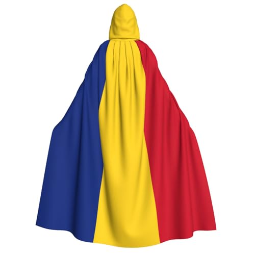 LNNIUK Zauberer Kapuzenmantel mit Flagge von Rumänien, für Damen, Halloween, Hexe, Vampir, Zauberer, Rabe von LNNIUK