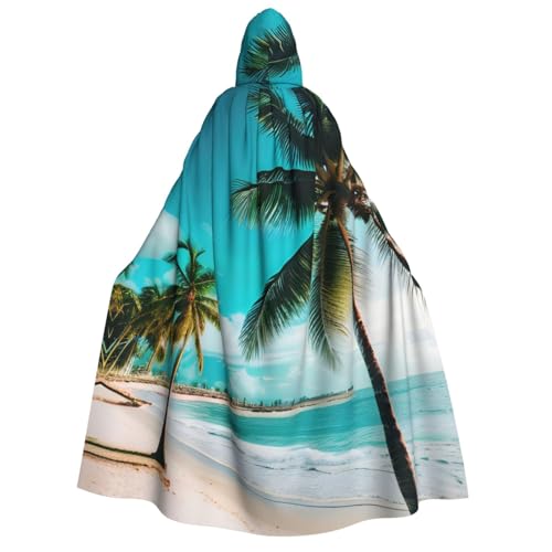 LNNIUK Zauberer Kapuzenmantel mit Strandpalmenaufdruck, Umhang mit Kapuze, Umhang für Damen, Halloween, Hexe, Vampir, Zauberer, Rabe von LNNIUK