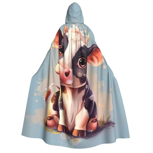 LNNIUK Zauberer Kapuzenmantel mit niedlichem Kuh-Druck, Umhang mit Kapuze, Umhang für Damen, Halloween, Hexe, Vampir, Zauberer, Rabe von LNNIUK