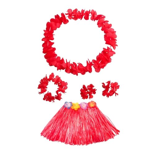 LNNXSZ Hawaii Hula Set 1 Set Kinder/Mädchen Hawaiian Gras Hula Hawaiian Stil Anzug Blumen Rock for Partys Bälle Festivals Und Karneval Liefert (Color : Red) von LNNXSZ