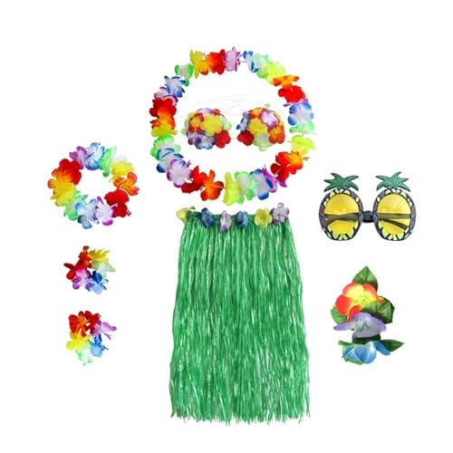 LNNXSZ Hawaii Hula Set 1 Set Kunststofffasern Mädchen Frau Hawaiian Gras Rock Kostüm Blume Hula-Rock 60 cm/80 cm Tanzkleid Party Hawaii Strand (Color : A2-8pcs 1 set, Size : 60cm) von LNNXSZ
