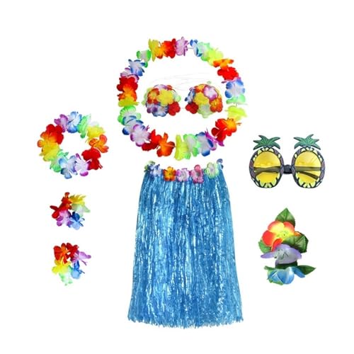 LNNXSZ Hawaii Hula Set 1 Set Kunststofffasern Mädchen Frau Hawaiian Gras Rock Kostüm Blume Hula-Rock 60 cm/80 cm Tanzkleid Party Hawaii Strand (Color : A4-8pcs 1 set, Size : 60cm) von LNNXSZ